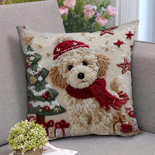 Christmas Cockapoo Embroidered Pillow