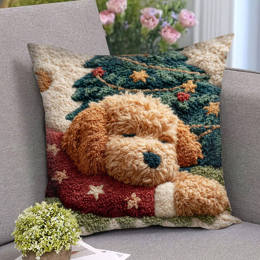 Christmas Cockapoo Embroidered Pillow