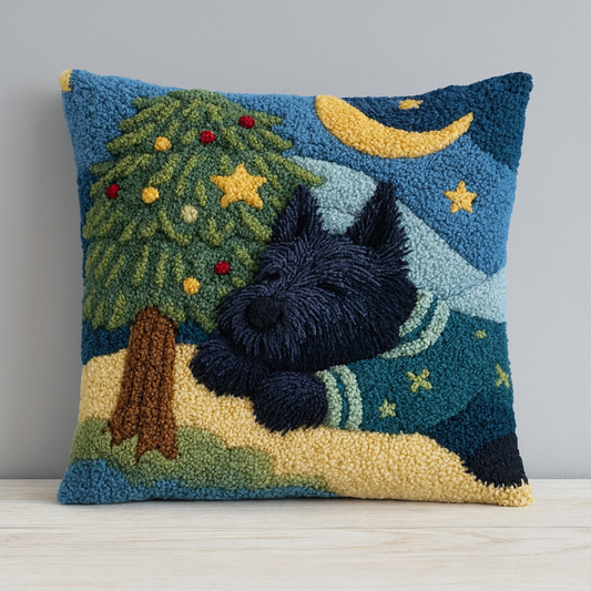 Christmas Scottie Embroidered Pillow